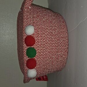 POM POM Christmas Red And White Knit Basket With Pom Poms